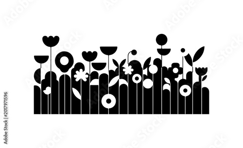 Bold Black and White Wildflower Meadow Illustration