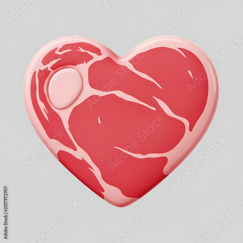 Heart shaped raw meat rendered with a transparent background conceptual illustration