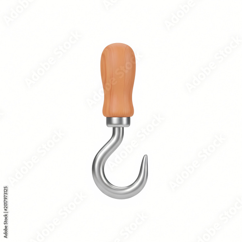 Metallic hook with wooden handle isolated on transparent background