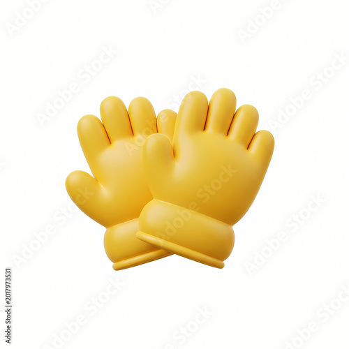 Pair of yellow cartoon gloves isolated on transparent background
