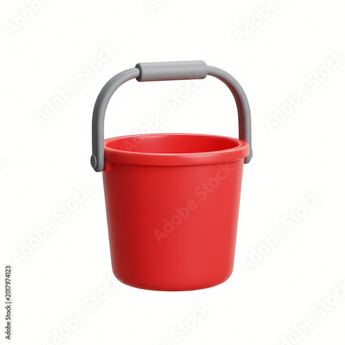 Red bucket with gray handle on transparent background simple object illustration