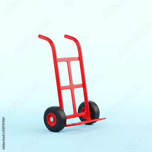 Red hand truck with black wheels isolated on transparent background