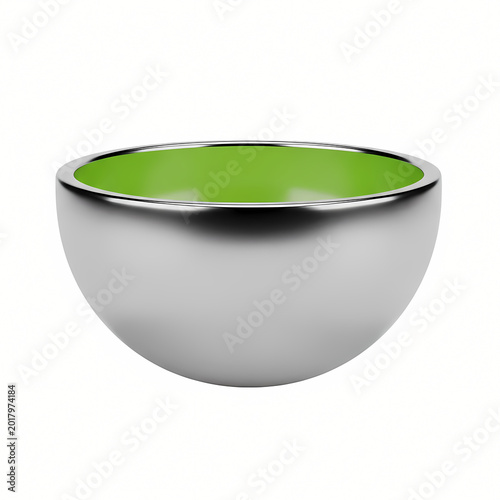 Shiny metallic bowl with green interior isolated on transparent background