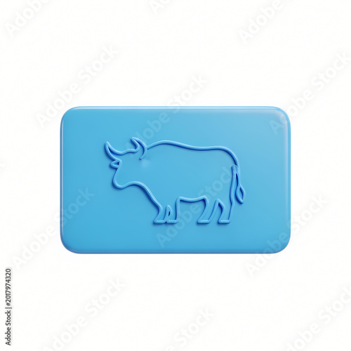 Stylized cattle silhouette on blue rectangular element isolated on transparent