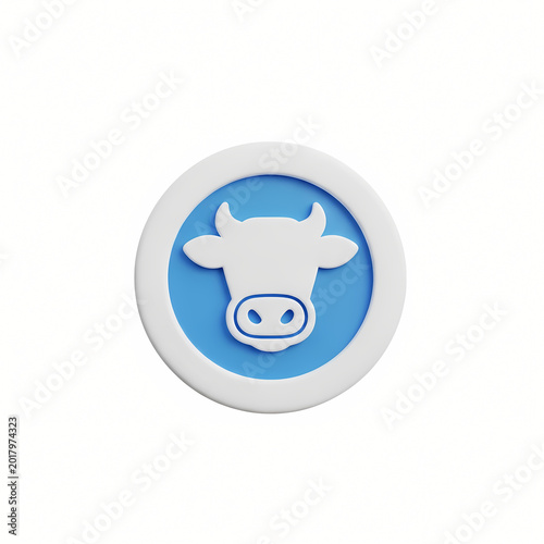Stylized cow icon in blue circle modern illustration for digital design