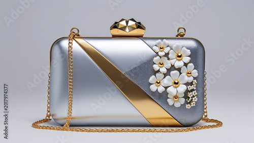 Silver Gold Floral Clutch Bag for Women | Elegant Pearl Flower Evening Purse | Bridal Wedding Party Handbag