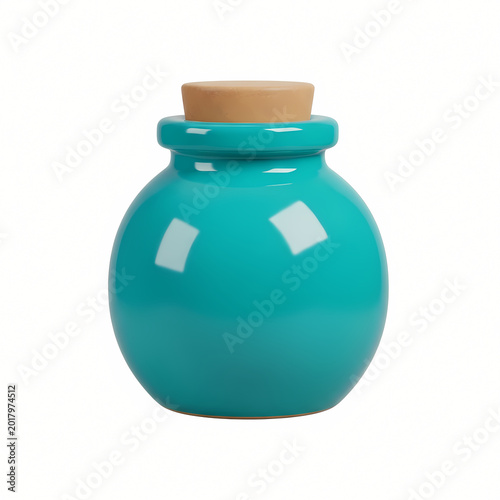 Turquoise bottle illustration with cork stopper on transparent background