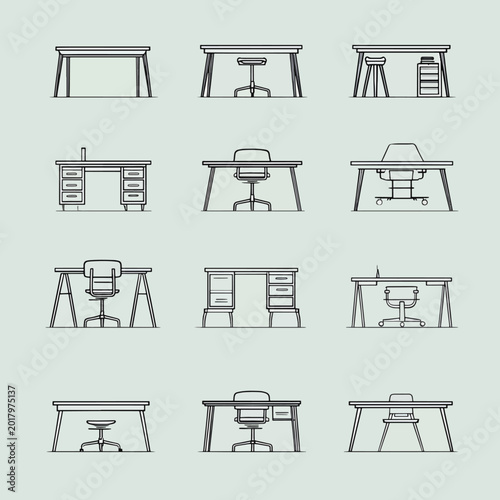 Collection of various office desks.