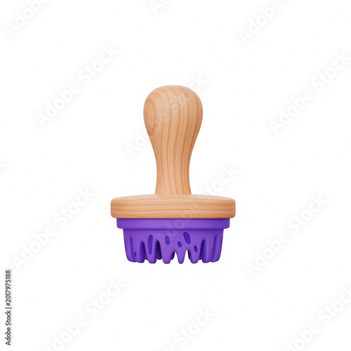 Wooden stamp with purple printing surface isolated on transparent background