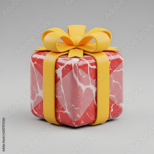 Wrapped gift box with yellow ribbon isolated on transparent background