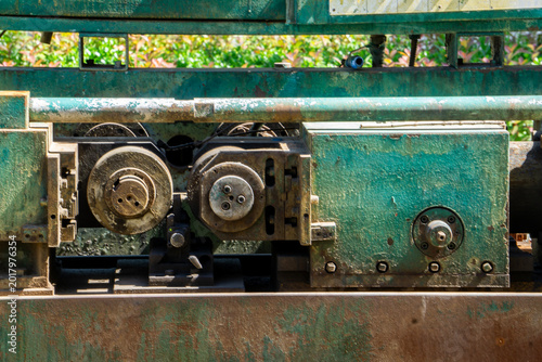 A close-up of the old and abandoned industrial machinery, at the Industrial Museum of Huaibei City, Anhui Province, China. 