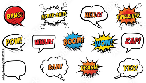 Vintage comic book speech bubbles and sound effects collection