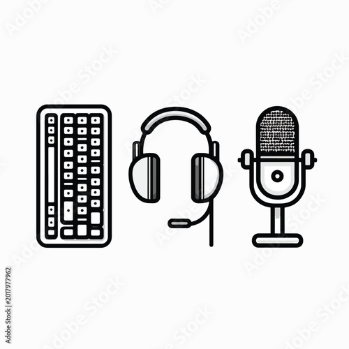 Microphone and Headphones with Keyboard.