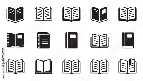 Obraz na plátně Minimalist open book and notebook icon set for library services and online learning portals