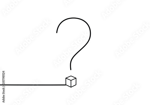 Tableau sur toile Question mark hovering above a cube, conceptual minimal line art illustration