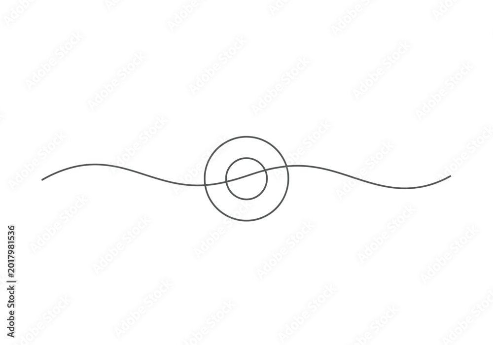 Obraz premium Continuous line drawing of a circle shape with a wavy line passing through center