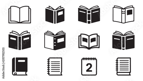Vászonkép Educational book and calendar icons with notepad and open textbook silhouettes for organizers
