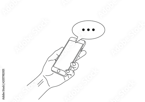 Hand holding a smartphone with a speech bubble notification representing instant