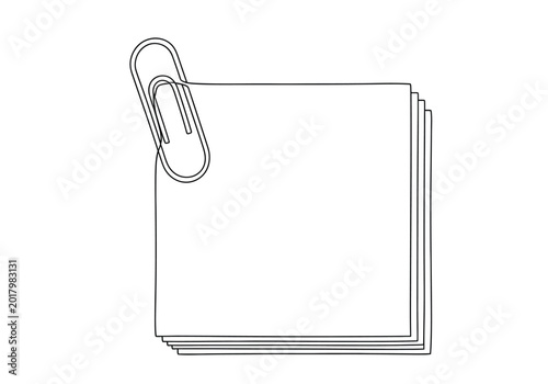 Sketch of a stack of blank sticky note papers with a metal paperclip attached