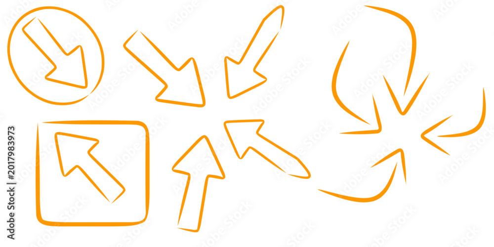Fototapeta premium A collection of hand-drawn arrows. Different types of arrows pointing in different directions. A collection of colorful arrows.