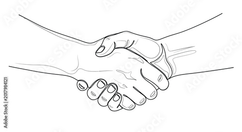 Fotografie Continuous one line drawing of two hands joining together in a business handshak