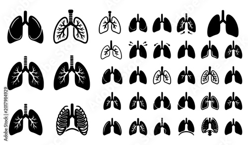 Tableau sur toile Human Lungs Medical Icon Set with Respiratory System and Pulmonary Health Symbol