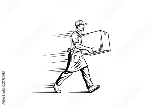 Foto Delivery person rushing to deliver a cardboard box package quickly with delivery