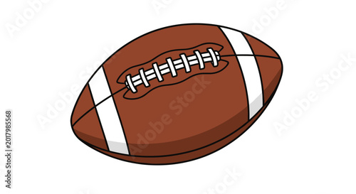 Classic brown american football with white stripes and lacing detail is shown from an angle against a white background.