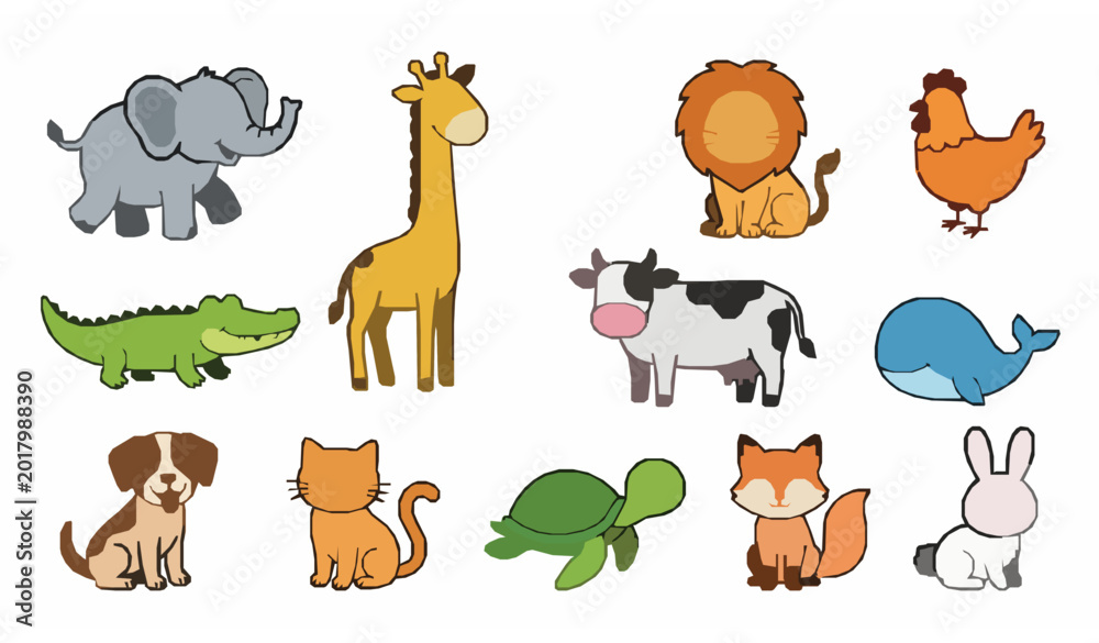 Obraz premium Cute animal cartoon vector collection wildlife farm and pets