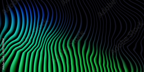 Quadro em tela abstract wavy lines gradient blue and green 3d render