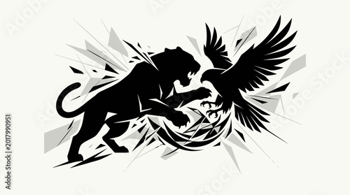 Bild auf Leinwand Black Panther Fighting Eagle Silhouette Graphic.