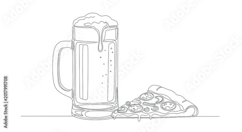Foto Black and white line art illustration of a delicious pizza slice