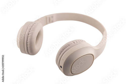 White wireless headphones isolated on a white background for music and audio listening