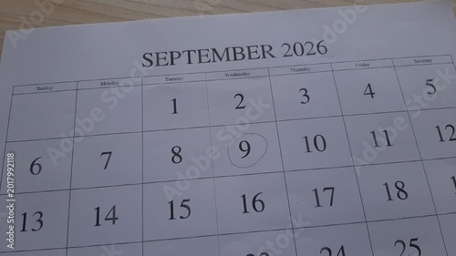 marking 9 September 2026 date on the calendar	