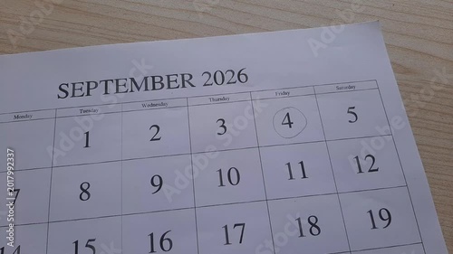 marking 4 September 2026 date on the calendar	