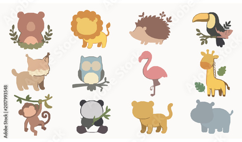 Photography Cute woodland and tropical animals vector party wallpaper set