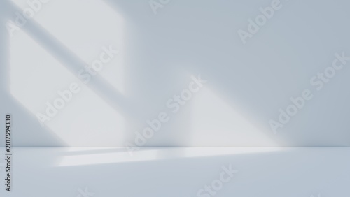 Fotografía Modern white wall studio background with soft grey shadows and elegant light, fo