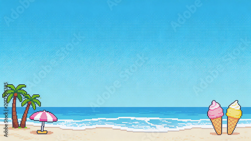8-bit retro pixel summer beach background