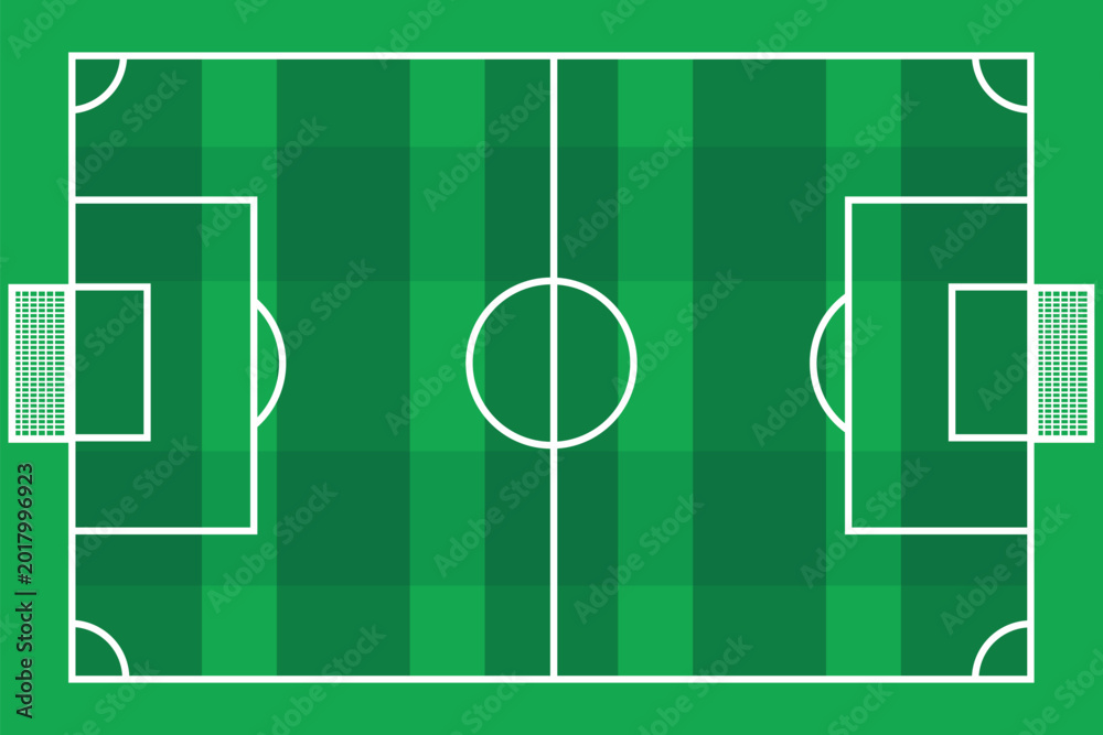 Fototapeta premium Green soccer field with white lines and goals on both sides