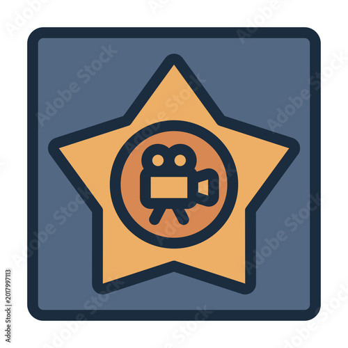 star sidewalk award filled line icon. framed star with camera badge.  fame and celebrity culture. entertainment and USA