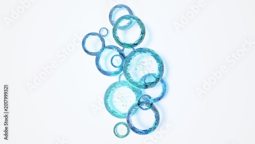 Quadro su tela 青い水滴とリングの3D抽象オブジェクト 泡の入った液体のグラフィック素材 / Blue water drops and ring 3D abstract obj