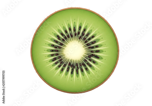 Isolated sliced kiwi fruit with green flesh and black seeds, fresh tropical produce, dietary nutrition and healthy