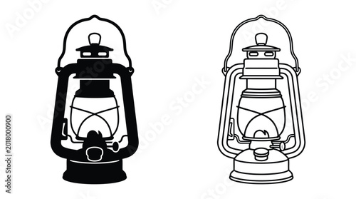 Fotografía Vintage lantern silhouette and line drawing on white background
