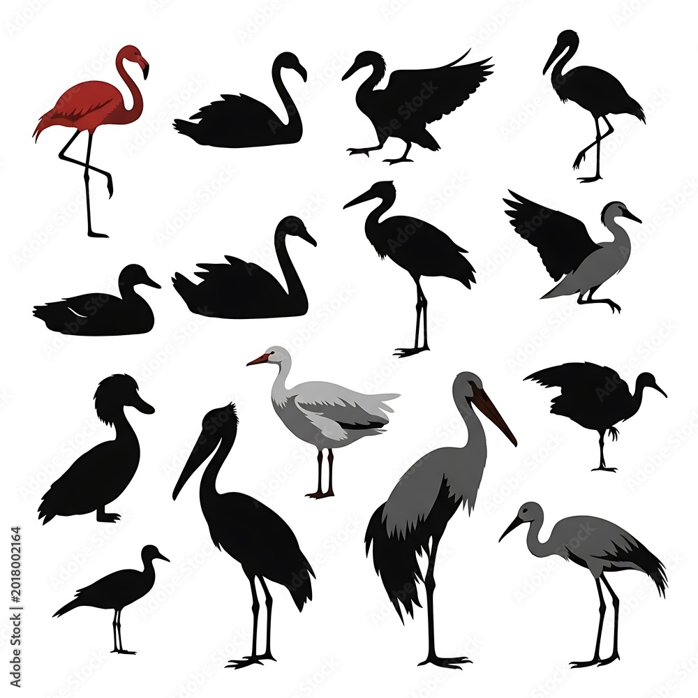 Naklejka premium Collection of various bird silhouettes.