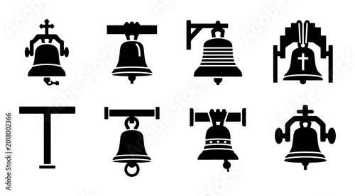 Bild auf Leinwand Set of 8 Diverse Bell Icons, Religious and Secular Designs, Vector Graphics for