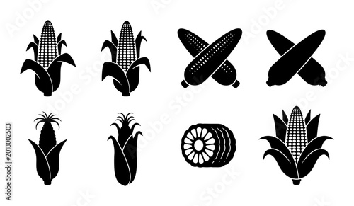 Foto Corn Icons Set, Maize Vector Graphics, Sweet Corn Illustrations, Agricultural Fo