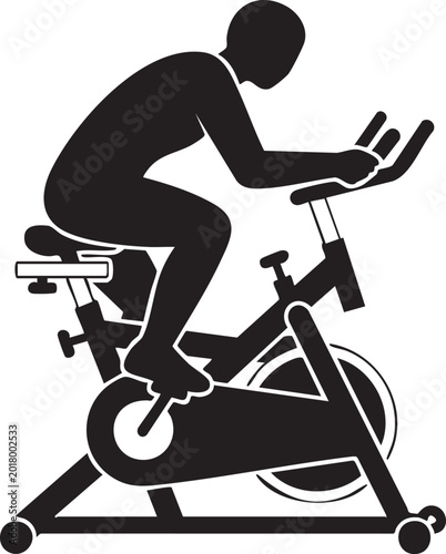 Exercise Bike, Fitness Equipment, Cycling Silhouette, Workout Icon, Black Vector