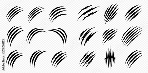 Bild auf Leinwand Set of animal claw scratches and rips on transparent background, vector illustration of monster or beast attack marks