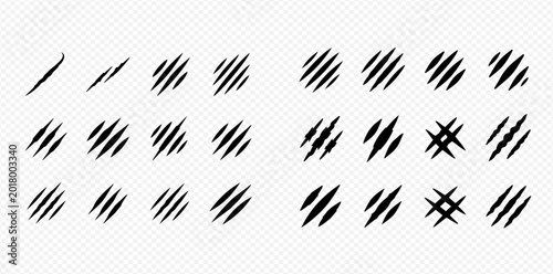 Fotografia Set of black claw marks and scratches on transparent background.