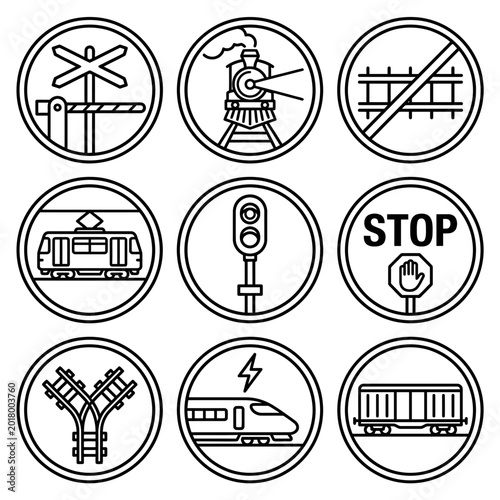Cuadro en lienzo Railway signs and transportation icons.